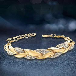 AOOVOO Bracelets for Women, 14K Gold Simulated Flower Leaf Classic tennis Bracelet Jewelry with Sparkling 5A Cubic Zirconia, Roman Wedding Wristband, Gifts for Mom