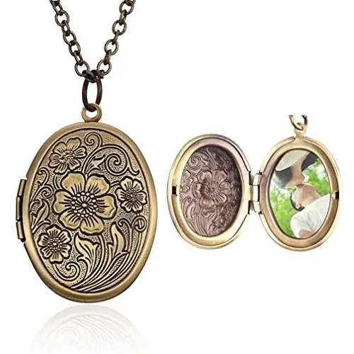 Bronze Locket Necklace Open DIY Antique Oval Flower Carved Charm Pendant Picture Locket Necklace Bronze Locket Necklace Open DIY Antique Oval Flower Carved Charm Pendant Picture Locket Necklace