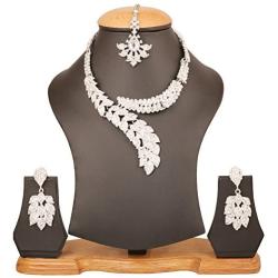 Touchstone Indian Bollywood Intricately Crafted Diamond Look Rhinestone Crystal Colorful Wedding Designer Jewelry Necklace Set in Gold and Silver Tone for Women.