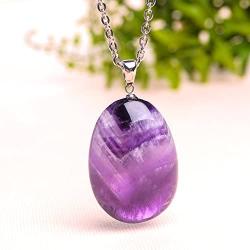 iSTONE Gemstone Crystal Necklace for Women Healing Stone Pendant Jewelry for Men Pendulum Divination Energy Healing Crystals Chakra Stones Necklace (20 Inches Stainless Steel Chain)