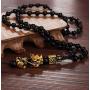 FIBO STEEL 4 Pcs Feng Shui Black Obsidian Wealth Bracelet Necklace Set for Men Women Good Lucky Nafu Necklaces Black Bead Bracelet Jewelry Adjustable