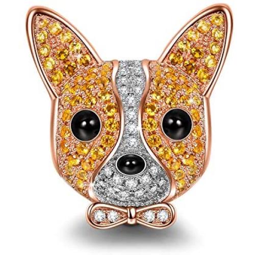 NINAQUEEN Chihuahua Bolt Bracelets Charms for Bracelet 925 Sterling Silver Charm Rose-Gold Plated Puppy Dog Charms Animal Bead with 5A Cubic Zirconia