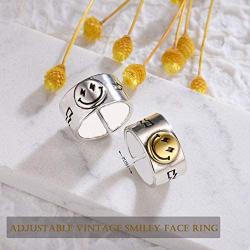 VLINRAS Smiley Face Ring Open Adjustable Smile Band Ring Cute Valentines Day Gift Statement Ring for Gilrs and Women