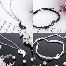Hicarer Yin Yang Friend or Couple Bracelet with Necklace Set, 2 Pieces Matching Yin Yang Adjustable Cord Bracelet, 2 Pieces Yin Yang Couple Pendant Necklace Chain for Friendship Boyfriend Girlfriend