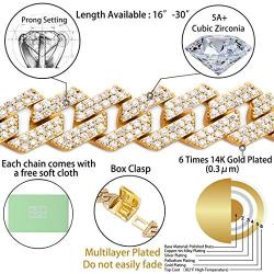 TOPGRILLZ 14mm 6 Times 14K Gold Plated Iced out Lab Diamond Miami Cuban Link Chain Choker for Men with Box Clasp Hip Hop