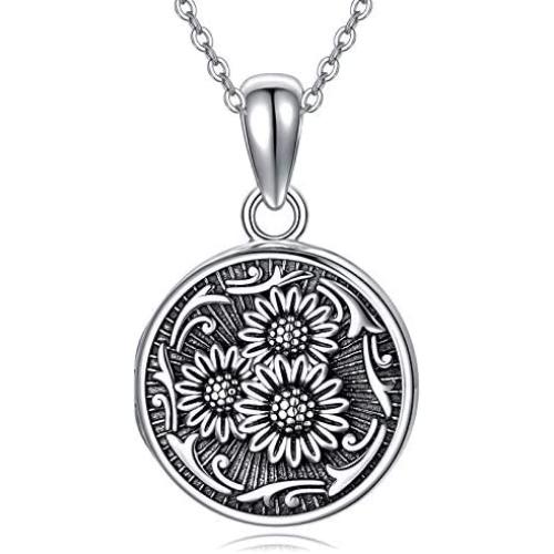 Locket Necklace That Holds Pictures Sunflower Pendant Necklace Jewelry Gifts 925 Sterling Silver Locket Photo Picture Keepsake Pendant You are my Sunshine Gifts for Christmas Birthday Valentine