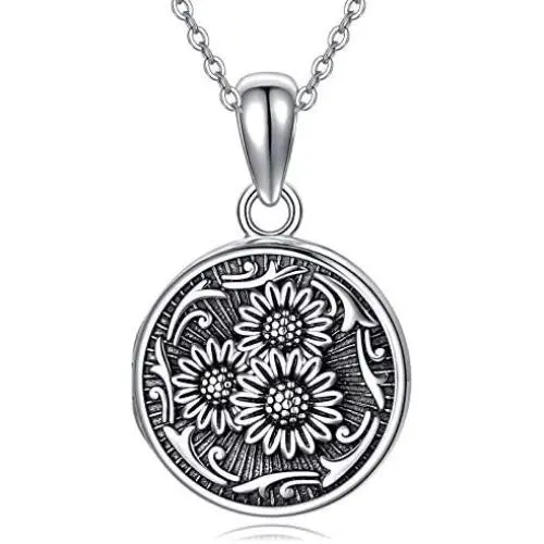 Locket Necklace That Holds Pictures Sunflower Pendant Necklace Jewelry Gifts 925 Sterling Silver Locket Photo Picture Keepsake Pendant You are my Sunshine Gifts for Christmas Birthday Valentine