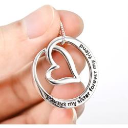 YFN Sterling Silver Always My Sister / Daughter Forever My Friend Pendant Necklace Jewelry, Birthday Jewelry Gift Necklaces for Sisters Daughter