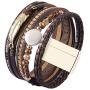 AZORA Leather Wrap Bracelet for Women Multi Strands Feather Cuff Bracelets with Magnetic Clasp Gift for Women Girls