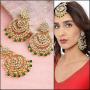 Aheli Bollywood Ethnic Chandbali Style Earrings Maang Tikka Set Traditional Fashion Jewelry for Women