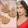 Aheli Bollywood Ethnic Chandbali Style Earrings Maang Tikka Set Traditional Fashion Jewelry for Women
