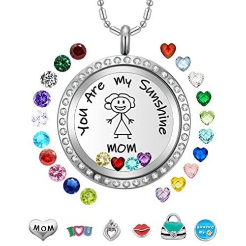 AZNECK Floating Living Memory Locket Necklace Inspirational Charms Pendant Family Tree of Life Personalized Birthday Gifts for Her