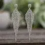 Steve Madden Silver Tone Rhinestone Fringe Chandelier Earrings For Women Steve Madden Silver Tone Rhinestone Fringe Chandelier Earrings For Women
