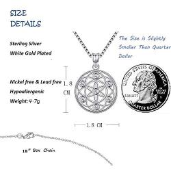 Sterling Sliver Necklace For Women,Flower of Life Pendant,Seed of Life Necklace,Sacred Geometry Round Circle Charm Pendant with Zircon,Yoga Jewelry Necklace Chain 18 inches with Jewelry Gift Box