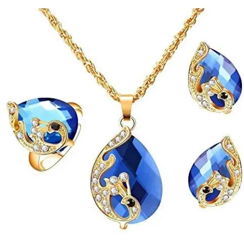 Fashion Design Peacock Crystal Unique Hypoallergenic Jewelry Set for Women 4 Pieces Sets Women Pendant Necklace Earrings Ring Birthday Gift for Girlfriend Bestfriend