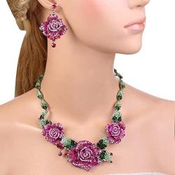 EVER FAITH Womens Austrian Crystal Blooming Rose Flower Necklace Earrings Set for Bride, Prom, Ball