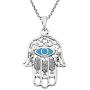 AeraVida Hamsa Hand with Evil Eye Simulated Turquoise Inlaid .925 Sterling Silver Pendant Necklace