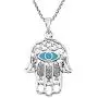 AeraVida Hamsa Hand with Evil Eye Simulated Turquoise Inlaid .925 Sterling Silver Pendant Necklace
