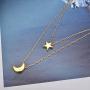 Gbell Simple Womens Doublelayer Necklace Star and Moon Pendant Necklace - Fashion Gold Silver Neck Chains Choker for Teen Girls Ladies Women Party Ball Date Jewelry