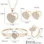 4 Pcs/Set Heart Pendant Necklace Crystal Stud Earrings Shiny Heart Bracelet Love Heart Rings Set Cubic Zirconia Love Heart Couple Jewelry Gift Set Classic Heart Jewelry Set for Women Girls