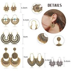 Florideco 12 Pair Vintage Bohemian Drop Dangle Earring Mandala Flower Gypsy Earring Hollow Water Drop Heart Shaped Boho Earring for Women