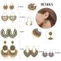 Florideco 12 Pair Vintage Bohemian Drop Dangle Earring Mandala Flower Gypsy Earring Hollow Water Drop Heart Shaped Boho Earring for Women