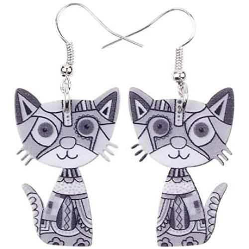 Acrylic Drop Cat Earrings Pets Funny Design 7 Color Lovely Gift For Girl Women By The Bonsny