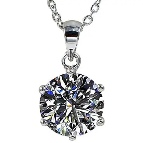 Juliani 18k-Gold-Plated Hypoallergenic Pendant Necklace - 10mm 3 Carat CZ Diamond | Solitaire Chain Jewelry Women Girls | Kids Teens