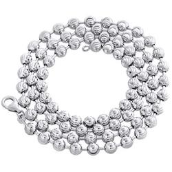 Real 10K White Gold Bead Moon Cut Link Solid Chain Necklace 5mm | 24-30 inches