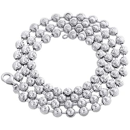 Real 10K White Gold Bead Moon Cut Link Solid Chain Necklace 5mm | 24-30 inches