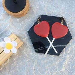 Cute Handmade Cartoon Lollipop Dangle Earrings Resin Heart-shaped Lollipop Drop Earring Funny Candy Color Simulation Food Earring for Women Girl Party Jewelry