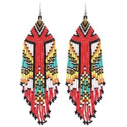 Luluping Long Beaded Dangle Earrings – Boho Native Handmade Seed Bead Tassel Earrings for Women and Girls, Bohemian Large Statement Beaded Drop Fringe Earrings