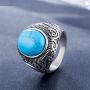 MZC Jewelry Vintage Oval Statement Synthetic Turquoise Ring Stainless Steel Ring Size 8 to 12 for Men Women Birthday Party