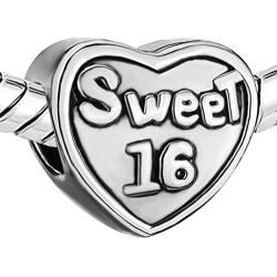 Third Time Charm Heart Sweet 16 Charm Beads for European Charms Bracelets