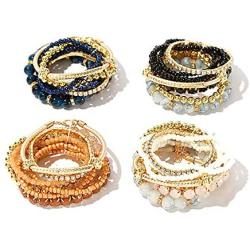 Fuqimanman2020 4 Pcs Multilayer Beaded Bracelets Set Bohemian Crystal Stackable Bracelets Dainty Shining Rhinestone Bracelet for Women Girls Jewelry