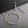 Mariell 14K Gold Vine & Ivory Pearl CZ Bridal Bracelet & Earrings Set - Wedding Jewelry for Bridesmaids