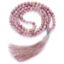 Top Plaza Womens 108 Mala Prayer Beads Wrap Necklace with Long Tassel Healing Crystal Stone Necklaces Yoga Meditation Reiki Quartz Jewelry