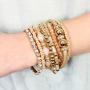 RIAH FASHION Bohemian Bead Multi Layer Versatile Statement Bracelets - Metallic Bar, Sparkly Crystal, Tassel Charm Stackable Stretch Prayer Cuff Leatherette Bangle