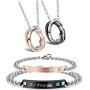 LOYALLOOK Couple Pendant Necklace Gift for Men Women His & Hers Matching Set Jewelry Stainless Steel Couples Distance Bracelets Chain Lover Gift, 4PCS