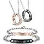 LOYALLOOK Couple Pendant Necklace Gift for Men Women His & Hers Matching Set Jewelry Stainless Steel Couples Distance Bracelets Chain Lover Gift, 4PCS