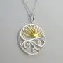Sterling Silver Ocean Waves at Sunset Pendant Necklace, 18k Yellow Gold Plated Sun, 18'' Chain Sterling Silver Ocean Waves at Sunset Pendant Necklace, 18k Yellow Gold Plated Sun, 18'' Chain