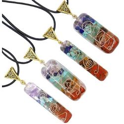 7 Chakra Natural Stone Beads Rope Chain Pendant Necklace Handmade Healing Spiritual Round Square Geometric Necklace for Women Men Girls Boy Yoga Energy Generator Protection Jewelry Gift