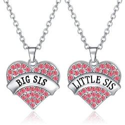 Hicarer 2 Pieces Big Sis and Little Sis Heart-Shape Crystal Pendant Necklace Sister Jewelry Set for Sister Girls Kids Supplies