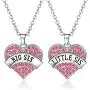 Hicarer 2 Pieces Big Sis and Little Sis Heart-Shape Crystal Pendant Necklace Sister Jewelry Set for Sister Girls Kids Supplies
