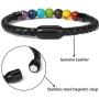 Ckysee 7 Chakra Lava Rock Bracelet Healing Balancing Genuine Leather Bracelets with Magnetic Clasp Tiger Eye Agate Howlite for Men