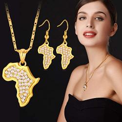 U7 African Jewelry Platinum or 18K Gold Plated Outline Pendant Charm Dangle Drop Earrings Africa Map Necklace Earrings Set