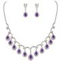 EVER FAITH CZ Birthstone Elegant Tear Drop Dangle Necklace Earrings Set Silver-Tone