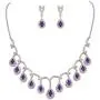 EVER FAITH CZ Birthstone Elegant Tear Drop Dangle Necklace Earrings Set Silver-Tone EVER FAITH CZ Birthstone Elegant Tear Drop Dangle Necklace Earrings Set Silver-Tone