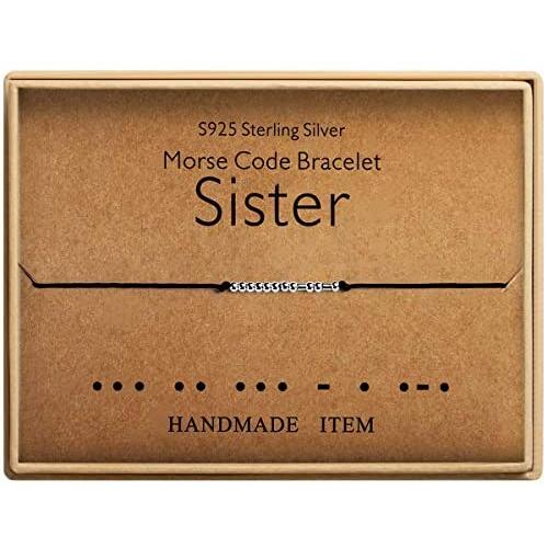 Gifts for Sister Morse Code Bracelet Sterling Silver Handmade Bead Adjustable String Bracelets Inspirational Jewelry for Women