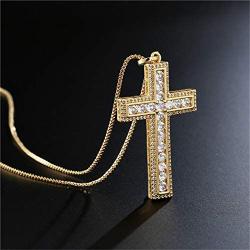 cmoonry 14K Gold Plated Cross Necklace for Men AAA+ CZ Cross Pendant Necklace 19.7+2“ Box Chain Hip Hop Male Jewelry